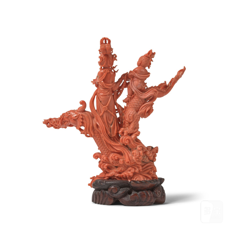 清晚期 珊瑚雕觀音像 | GROUPE EN CORAIL ROUGE SCULPTÉ - 图7